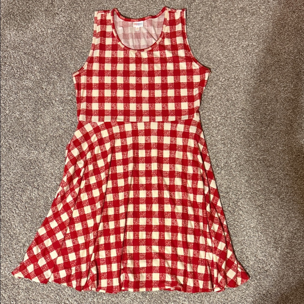LuLaRoe Red and Cream Checkered Dress
